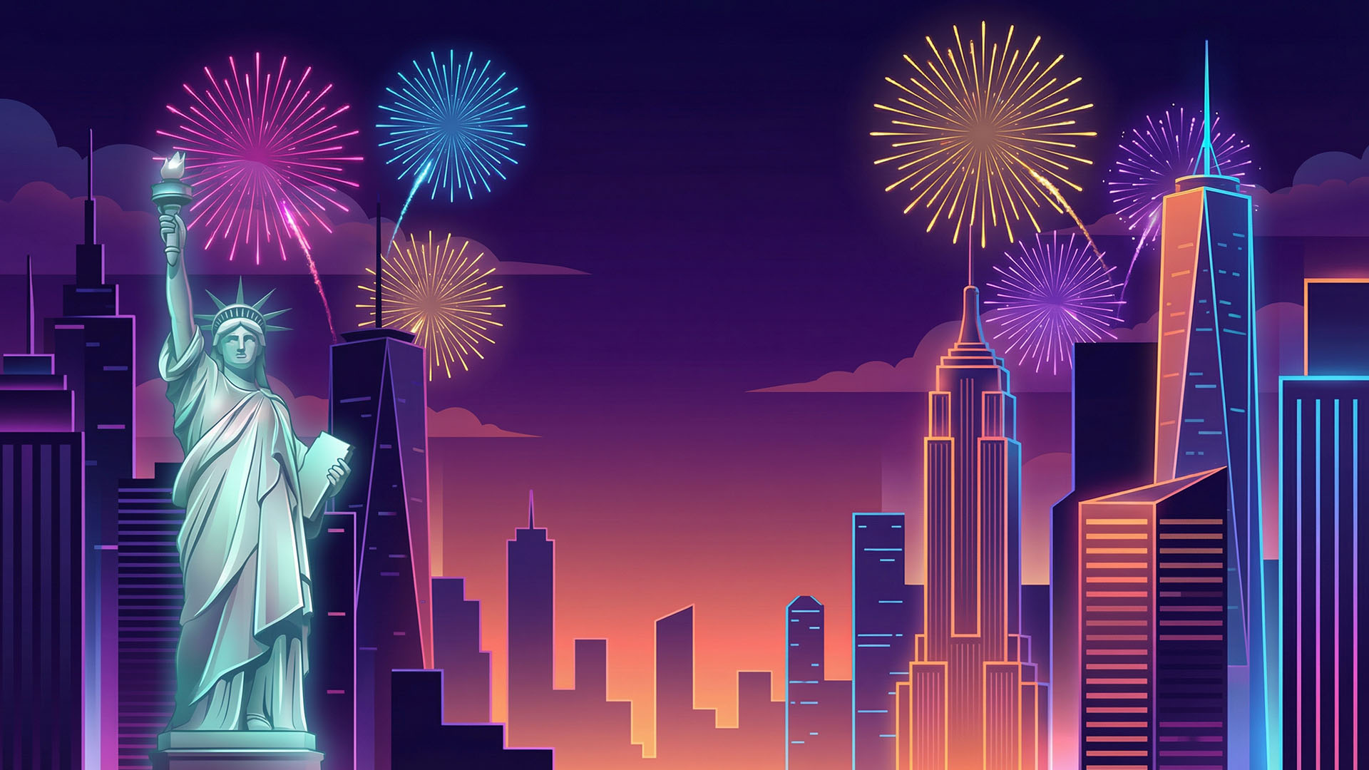 NYC Skyline with fireworks